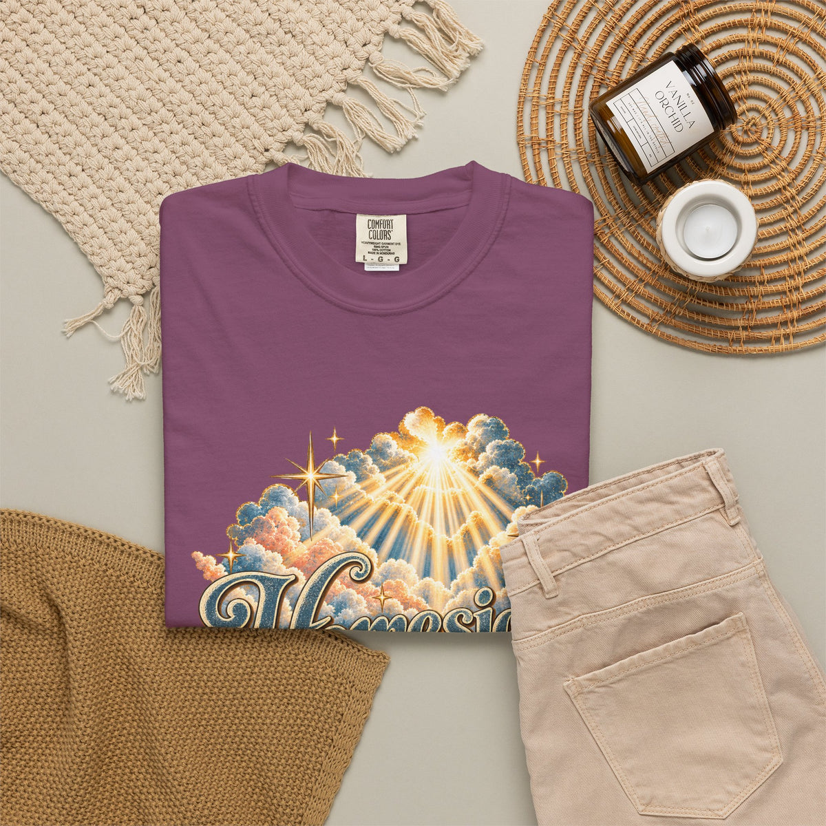 Homesick for Heaven T-Shirt — Vintage Sunburst Cloud Graphic