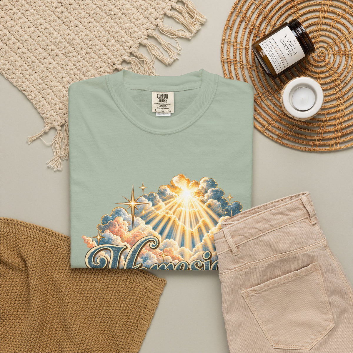 Homesick for Heaven T-Shirt — Vintage Sunburst Cloud Graphic