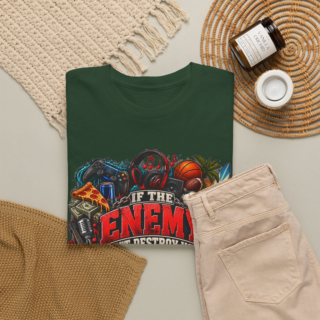 Motivational Graphic Tee — "If the Enemy Can't Destroy You He Will Distract You"