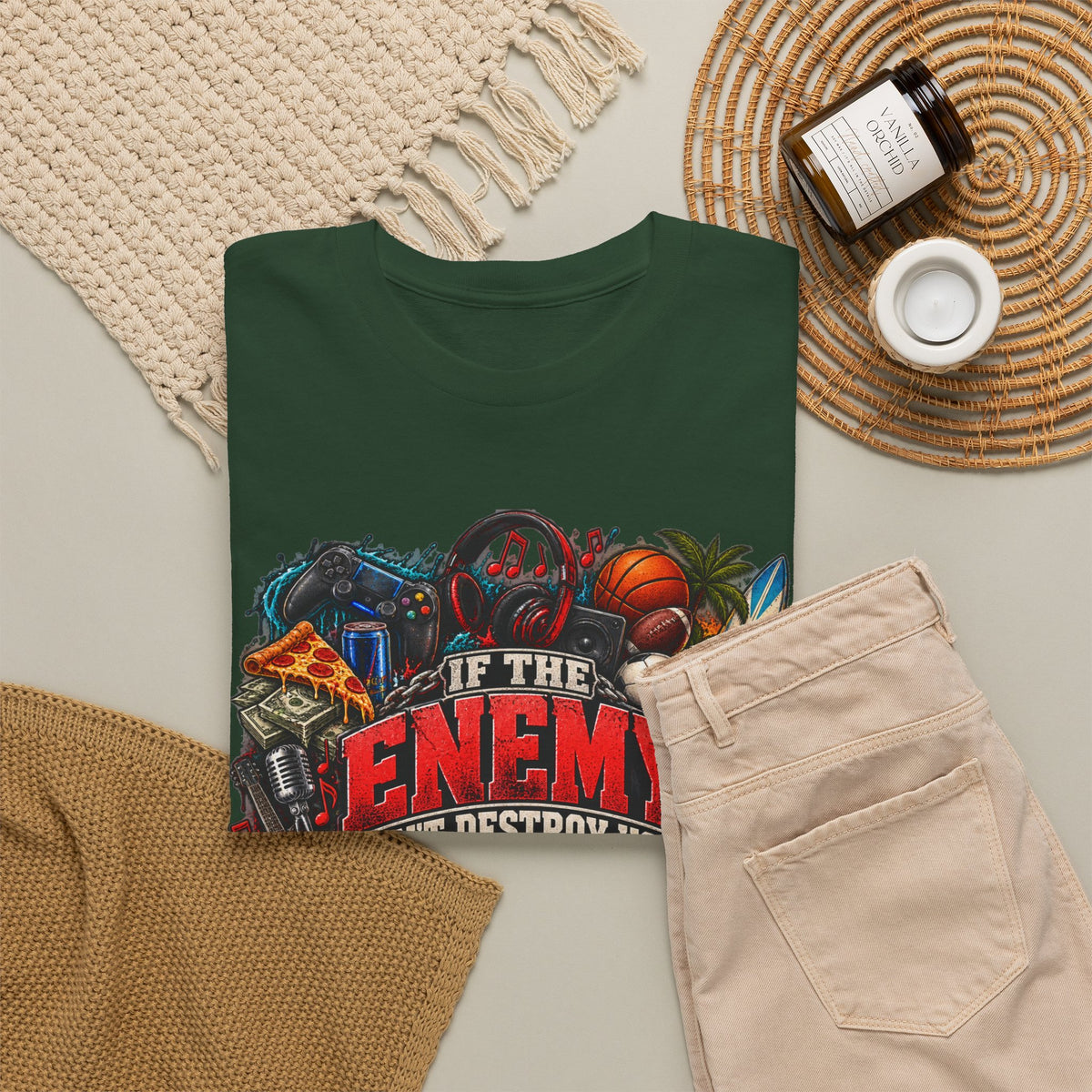 Motivational Graphic Tee — "If the Enemy Can't Destroy You He Will Distract You"