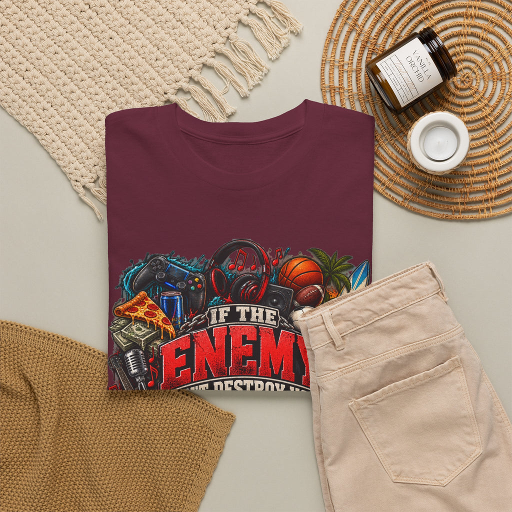 Motivational Graphic Tee — "If the Enemy Can't Destroy You He Will Distract You"