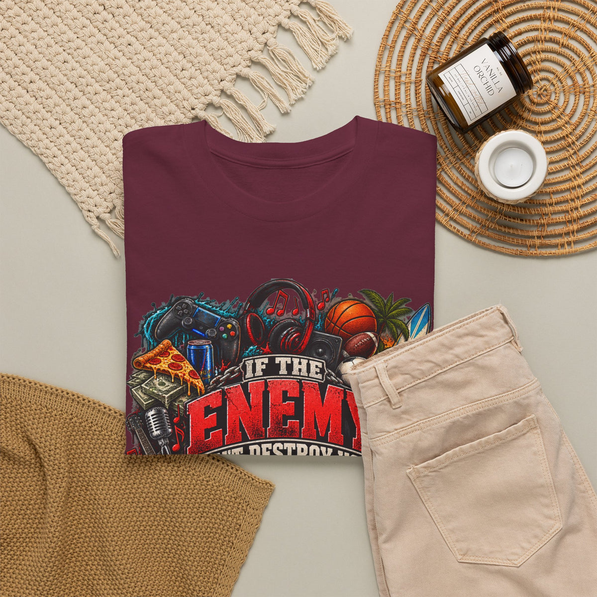 Motivational Graphic Tee — "If the Enemy Can't Destroy You He Will Distract You"