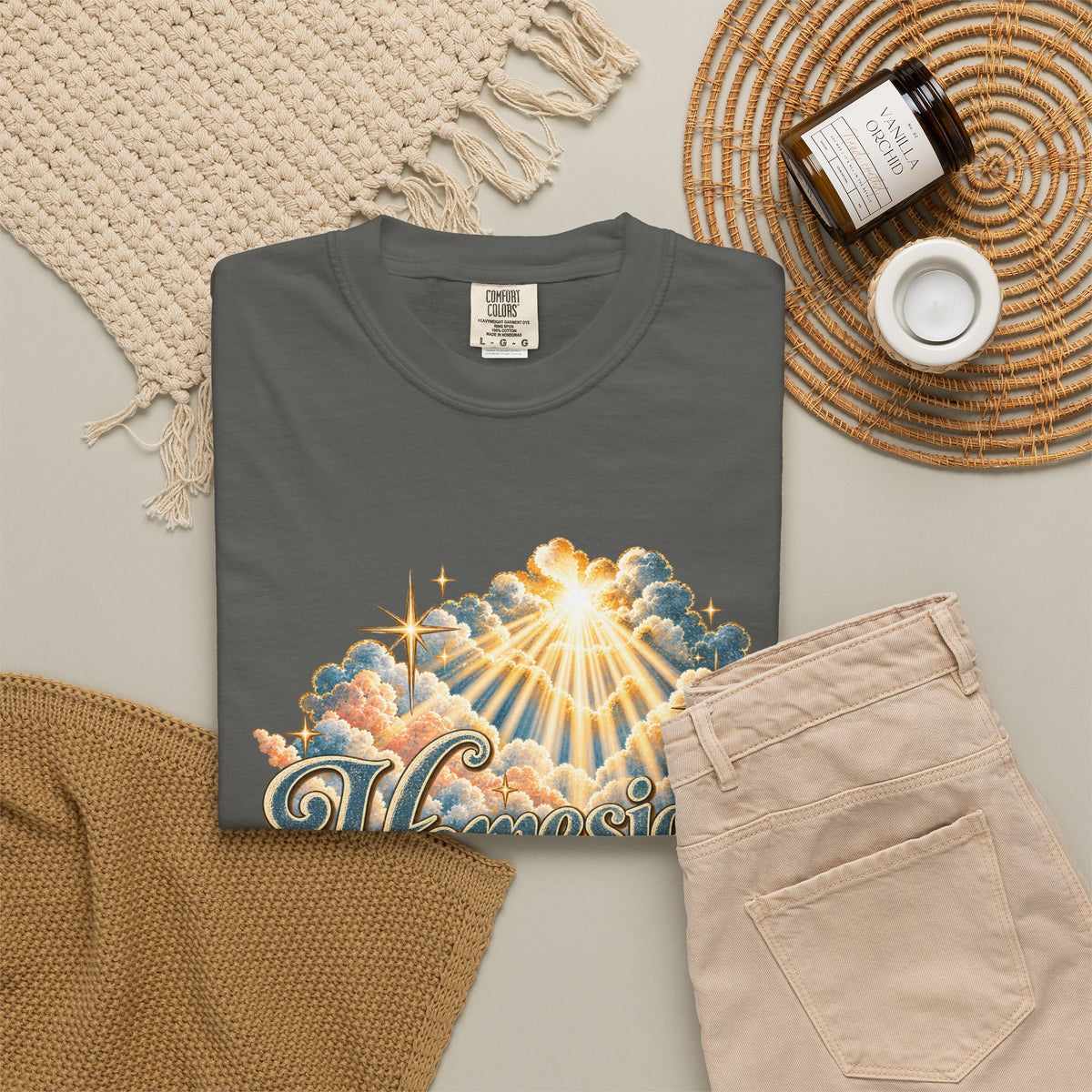 Homesick for Heaven T-Shirt — Vintage Sunburst Cloud Graphic