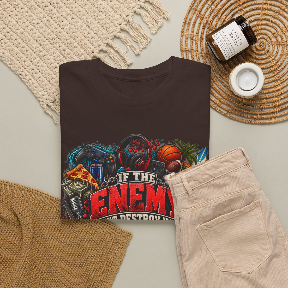 Motivational Graphic Tee — "If the Enemy Can't Destroy You He Will Distract You"