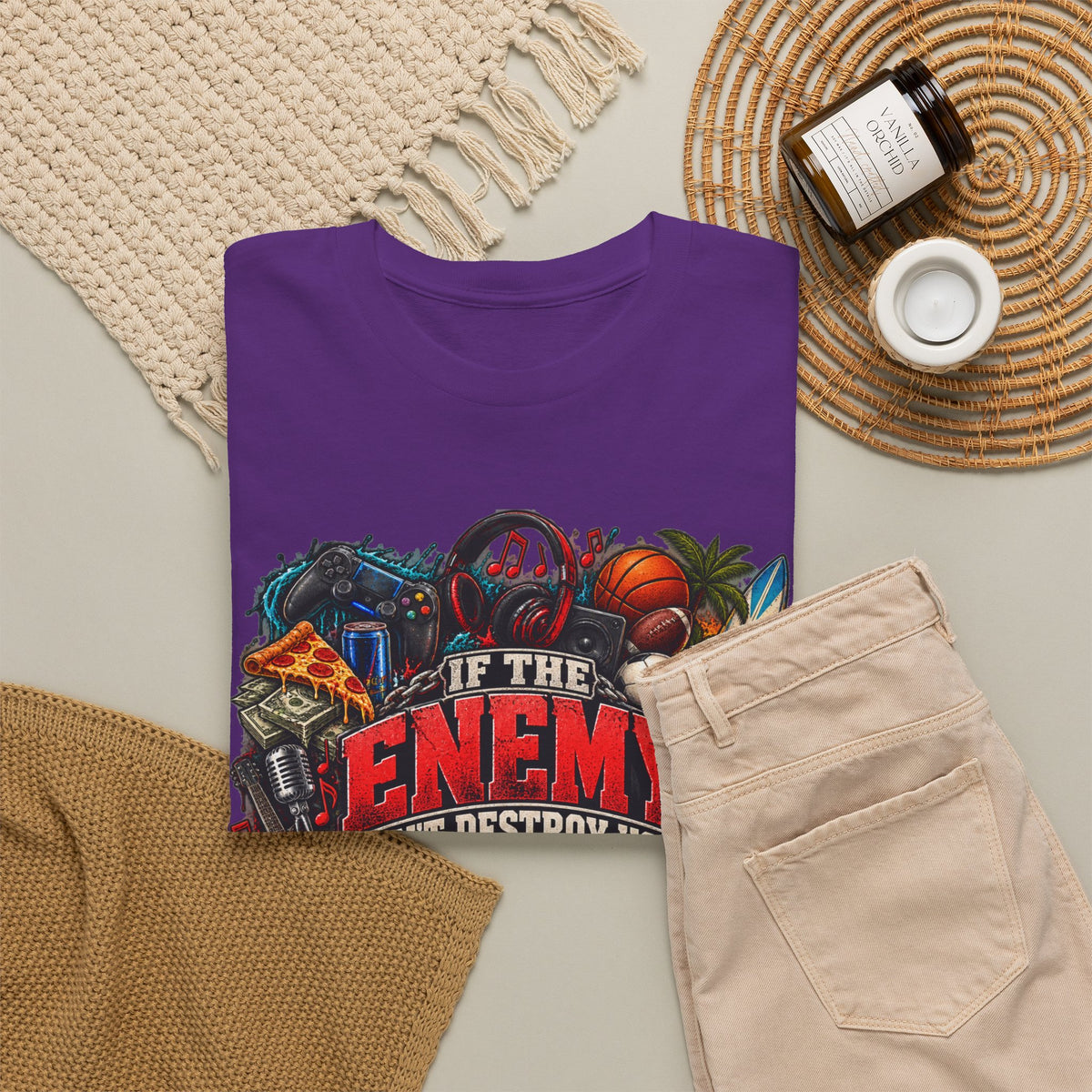 Motivational Graphic Tee — "If the Enemy Can't Destroy You He Will Distract You"