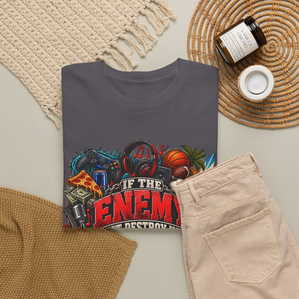 Motivational Graphic Tee — "If the Enemy Can't Destroy You He Will Distract You"