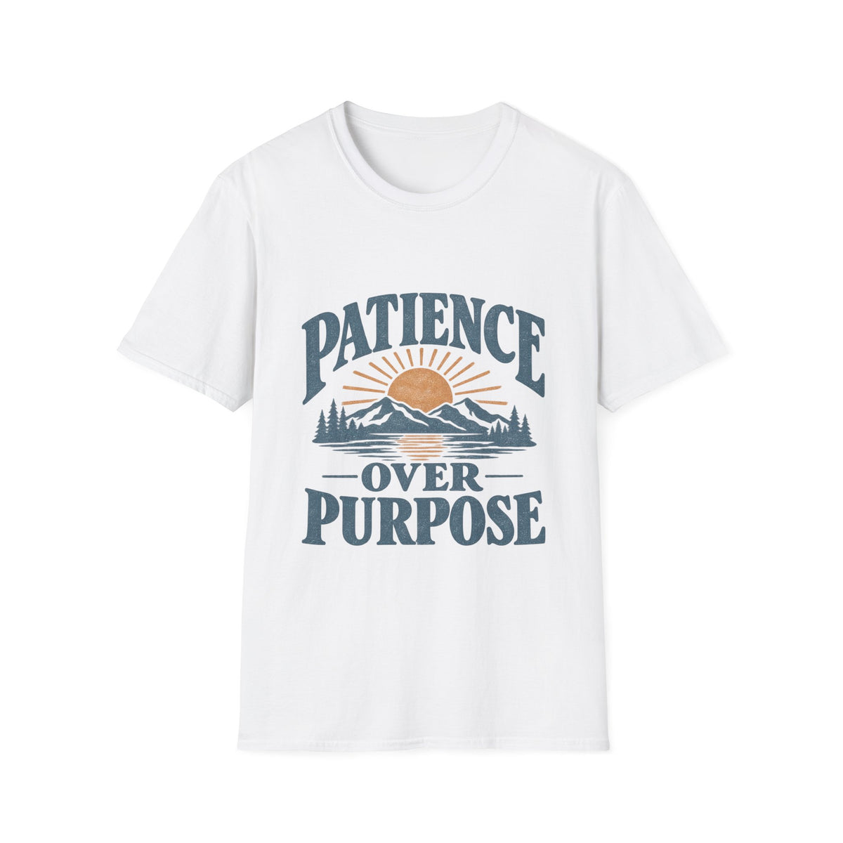 Patience Over Purpose T-Shirt — Inspirational Mountain Sunset Tee