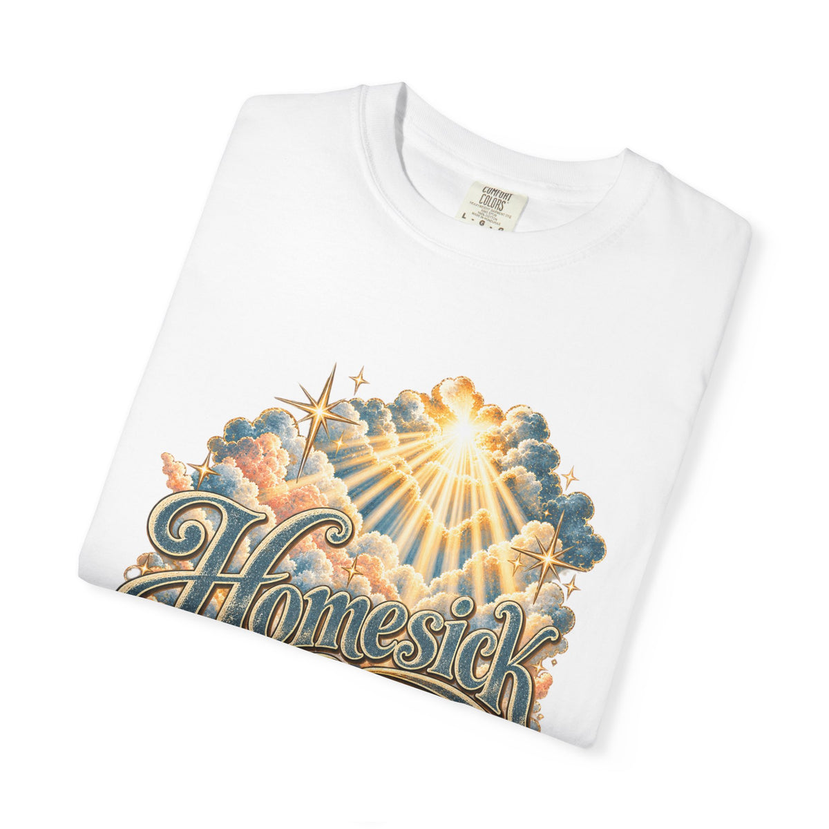 Homesick for Heaven T-Shirt — Vintage Sunburst Cloud Graphic