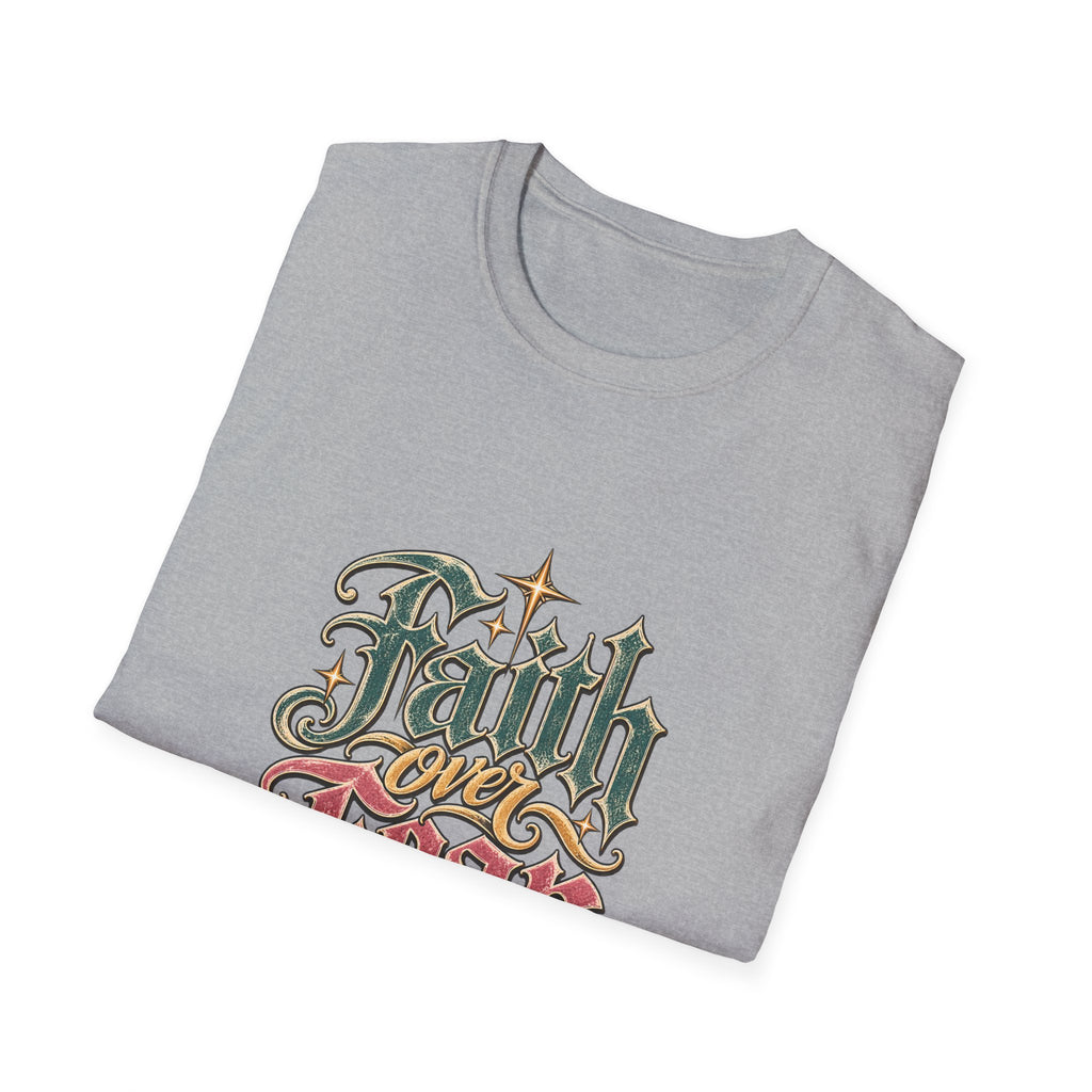 Faith Over Fear T-Shirt — Retro Script Inspirational Christian Tee