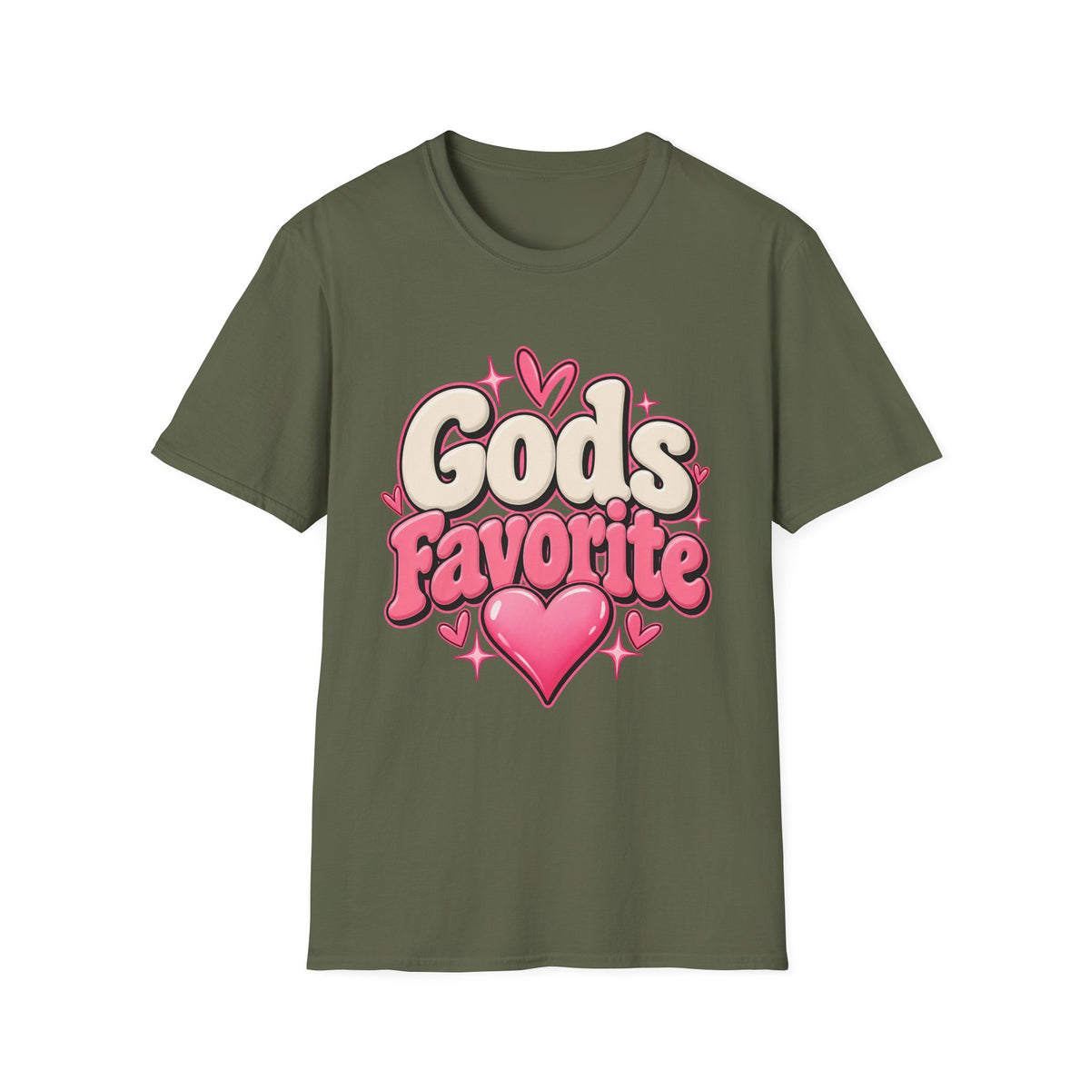 T-Shirt — "God's Favorite" Pink Heart Faith Graphic Tee
