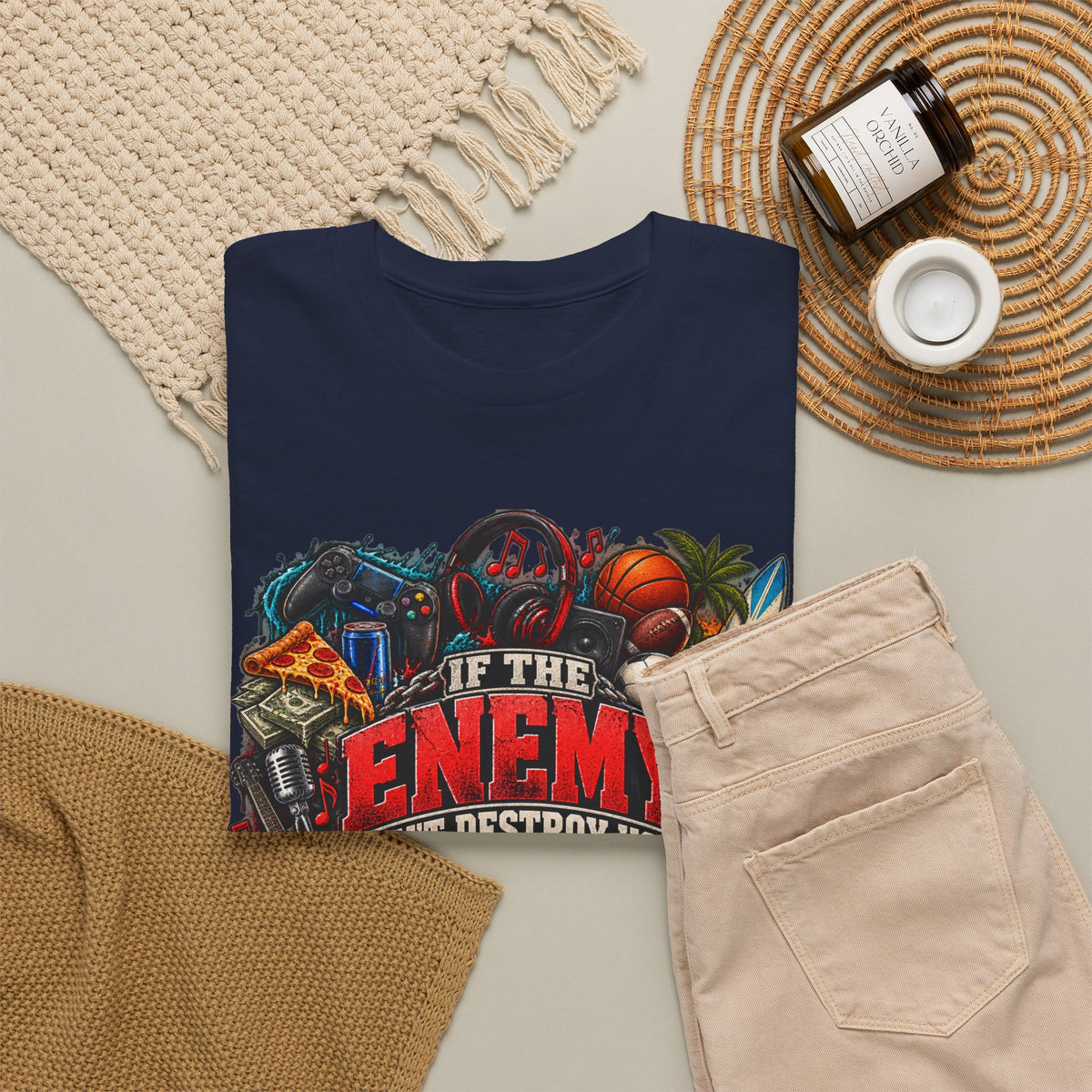 Motivational Graphic Tee — "If the Enemy Can't Destroy You He Will Distract You"