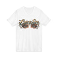 Eyes See Ears Hear Eye-Catching V-Neck Tee Front and Back