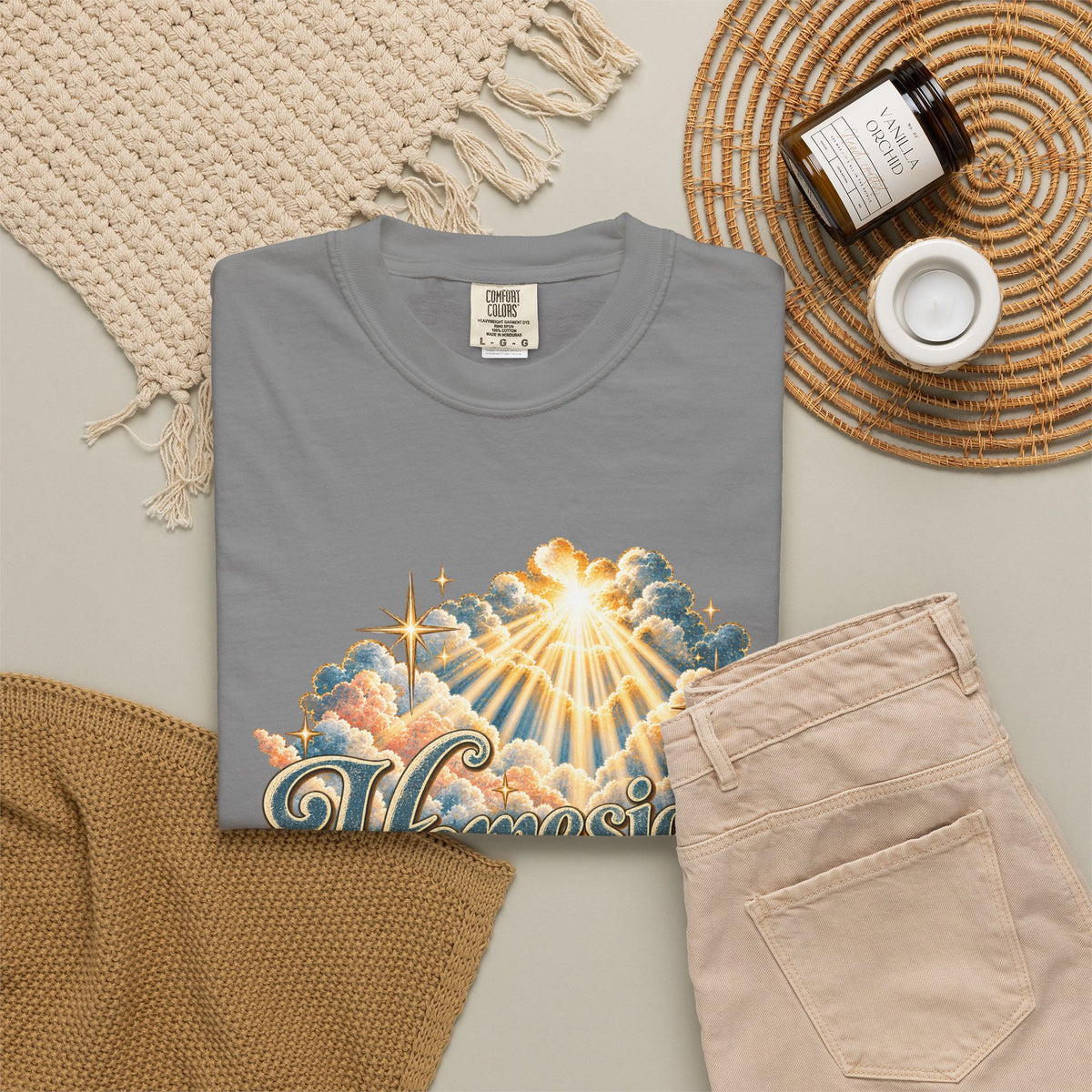 Homesick for Heaven T-Shirt — Vintage Sunburst Cloud Graphic