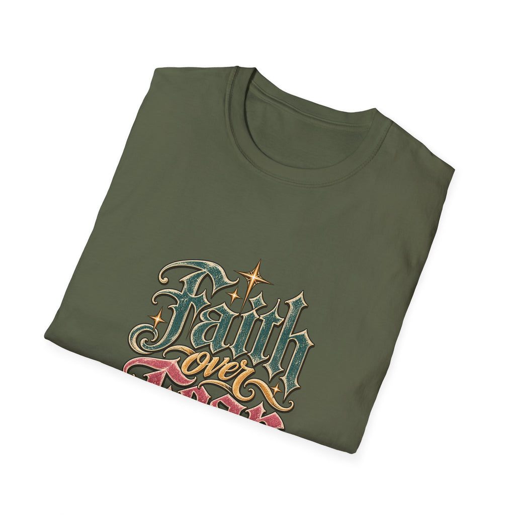 Faith Over Fear T-Shirt — Retro Script Inspirational Christian Tee
