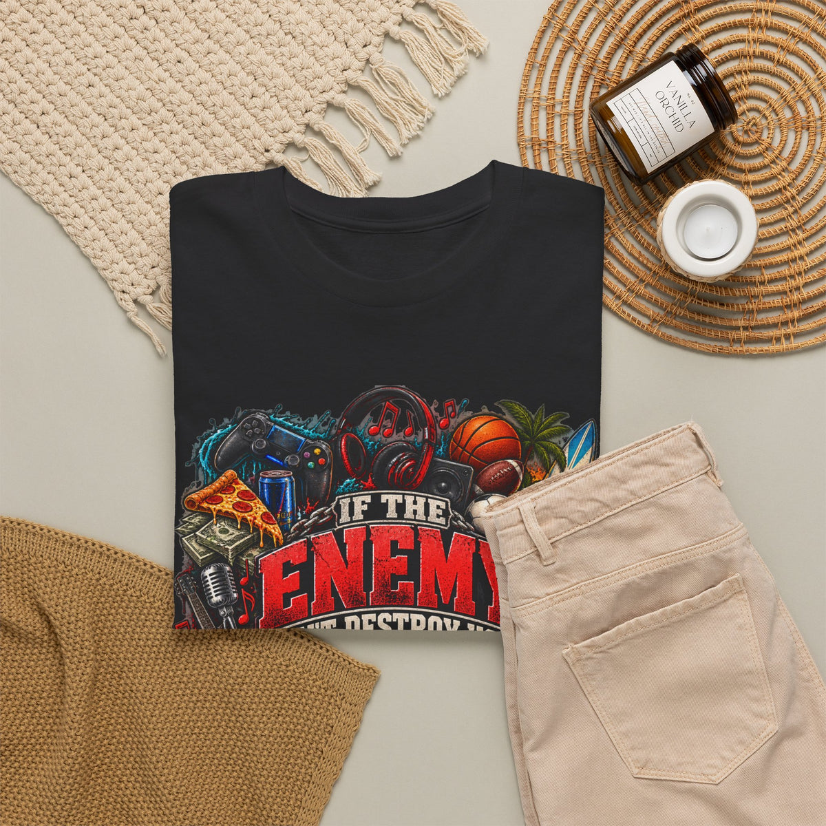 Motivational Graphic Tee — "If the Enemy Can't Destroy You He Will Distract You"