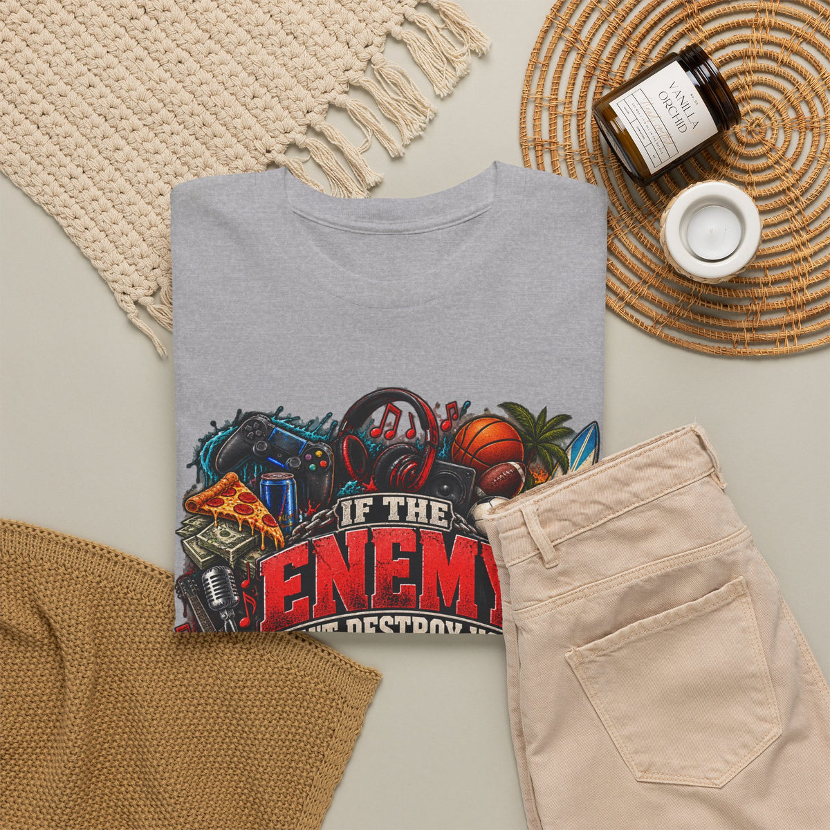 Motivational Graphic Tee — "If the Enemy Can't Destroy You He Will Distract You"