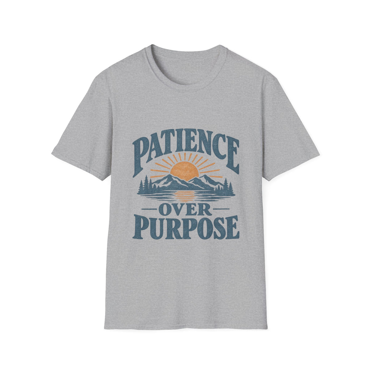 Patience Over Purpose T-Shirt — Inspirational Mountain Sunset Tee