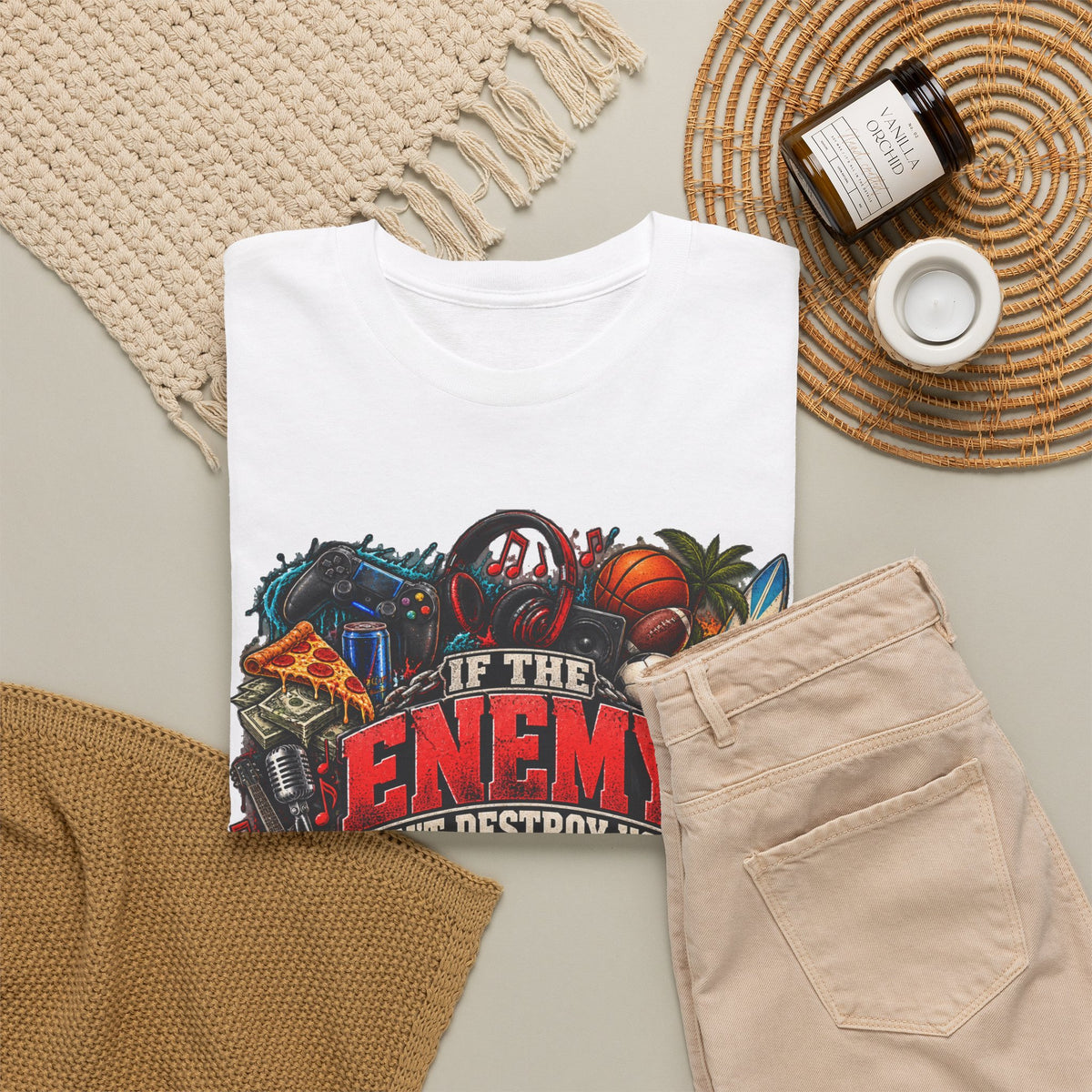 Motivational Graphic Tee — "If the Enemy Can't Destroy You He Will Distract You"