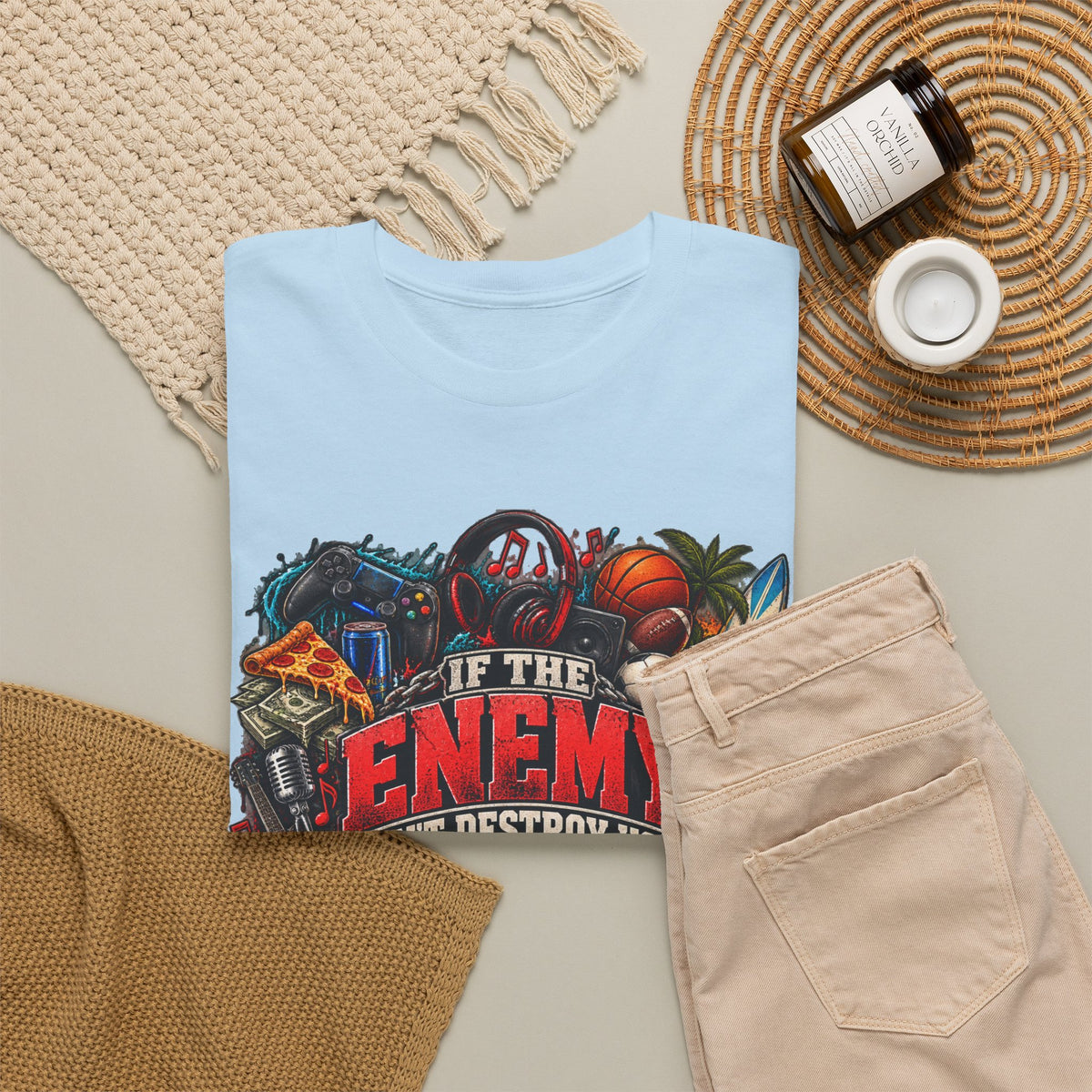 Motivational Graphic Tee — "If the Enemy Can't Destroy You He Will Distract You"
